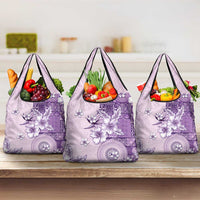 Hawaii Tapa Pattern With Violet Hibiscus Grocery Bag