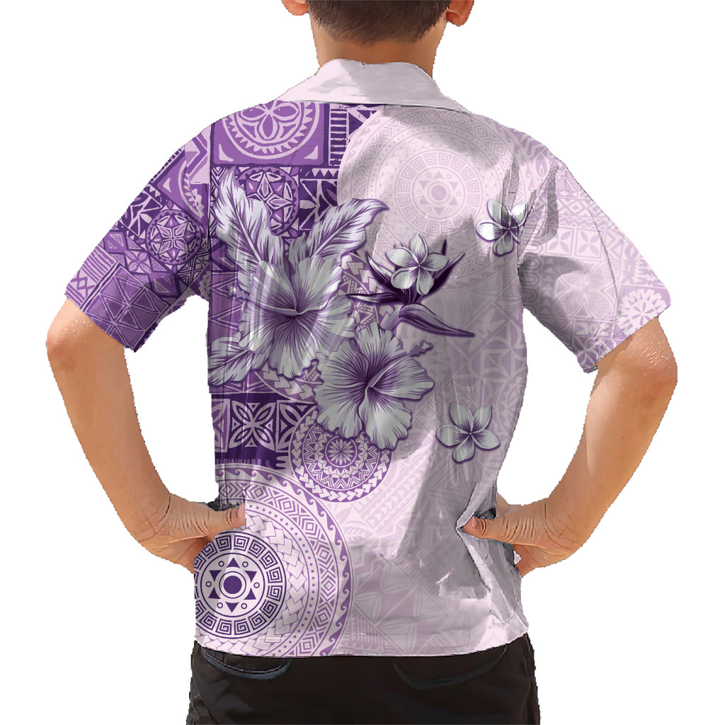 Hawaii Tapa Pattern With Violet Hibiscus Kid Hawaiian Shirt LT05 - Polynesian Pride