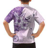 Hawaii Tapa Pattern With Violet Hibiscus Kid Hawaiian Shirt LT05 - Polynesian Pride