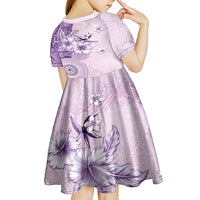 Hawaii Tapa Pattern With Violet Hibiscus Kid Short Sleeve Dress