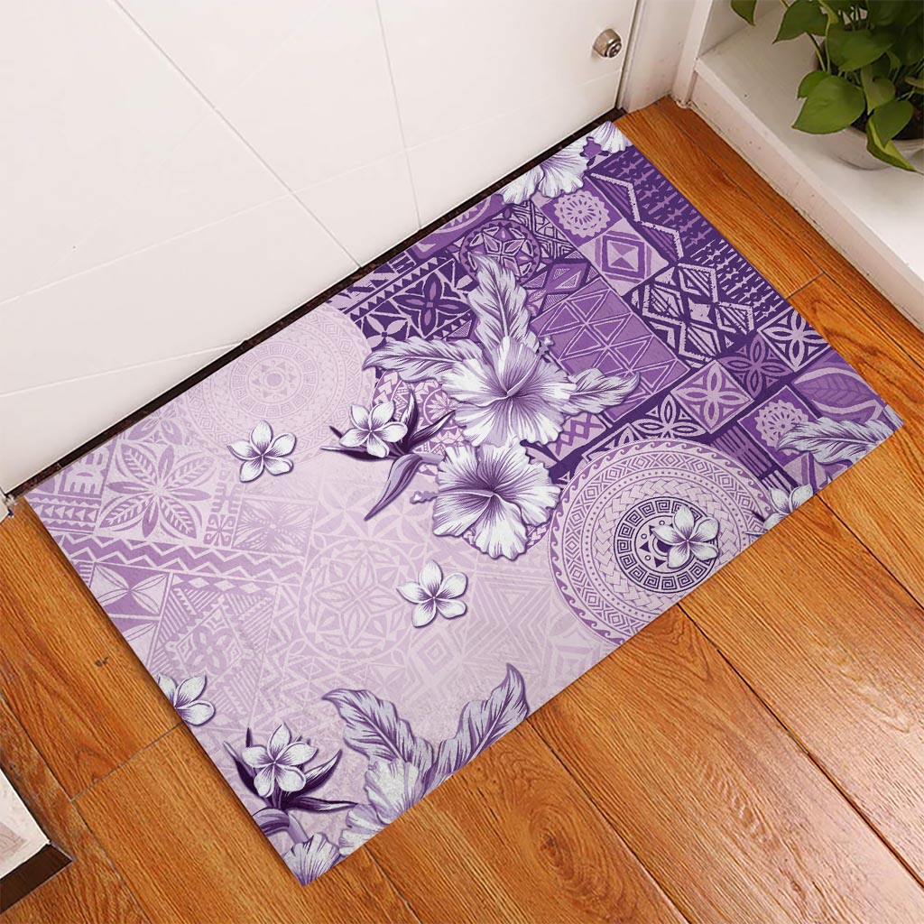 Hawaii Tapa Pattern With Violet Hibiscus Rubber Doormat LT05 Violet - Polynesian Pride