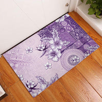 Hawaii Tapa Pattern With Violet Hibiscus Rubber Doormat LT05 Violet - Polynesian Pride