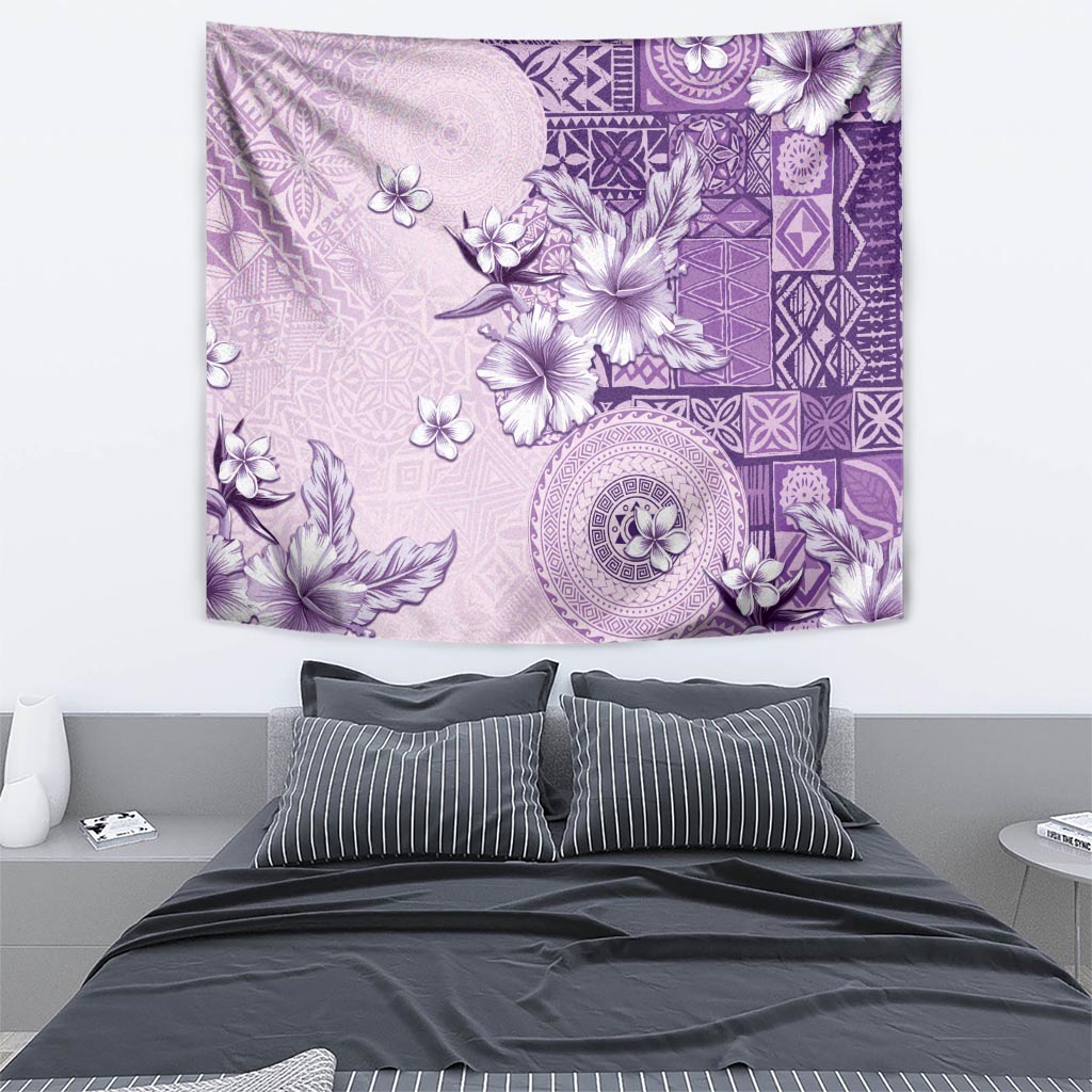 Hawaii Tapa Pattern With Violet Hibiscus Tapestry LT05 - Polynesian Pride