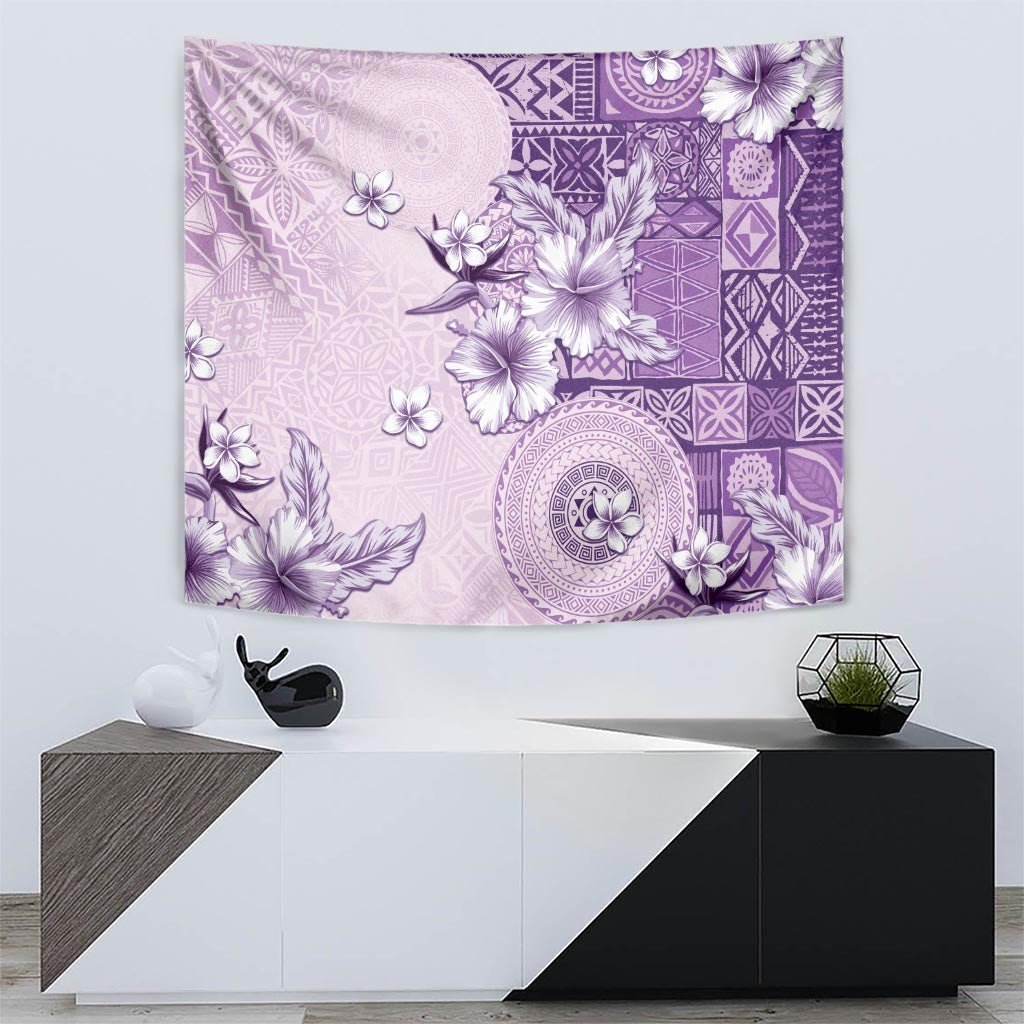 Hawaii Tapa Pattern With Violet Hibiscus Tapestry LT05 - Polynesian Pride