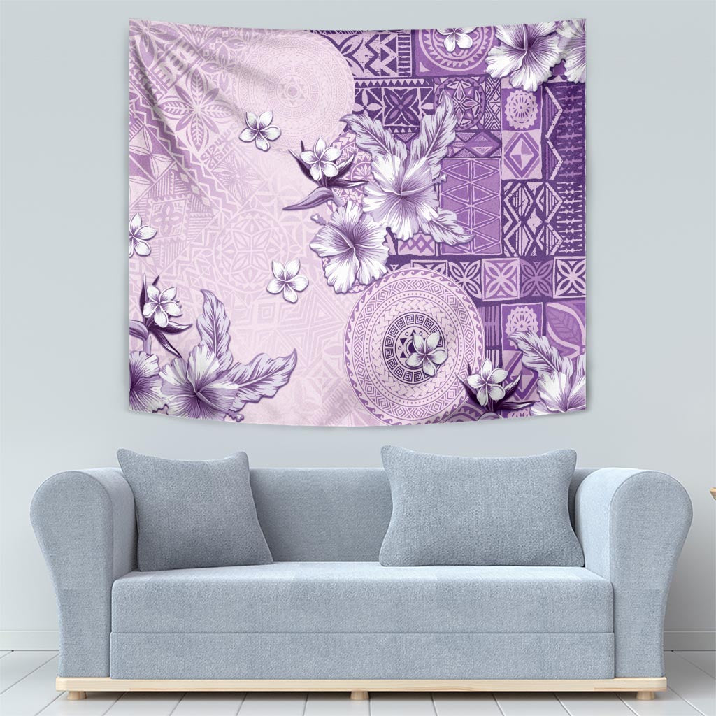 Hawaii Tapa Pattern With Violet Hibiscus Tapestry LT05 - Polynesian Pride