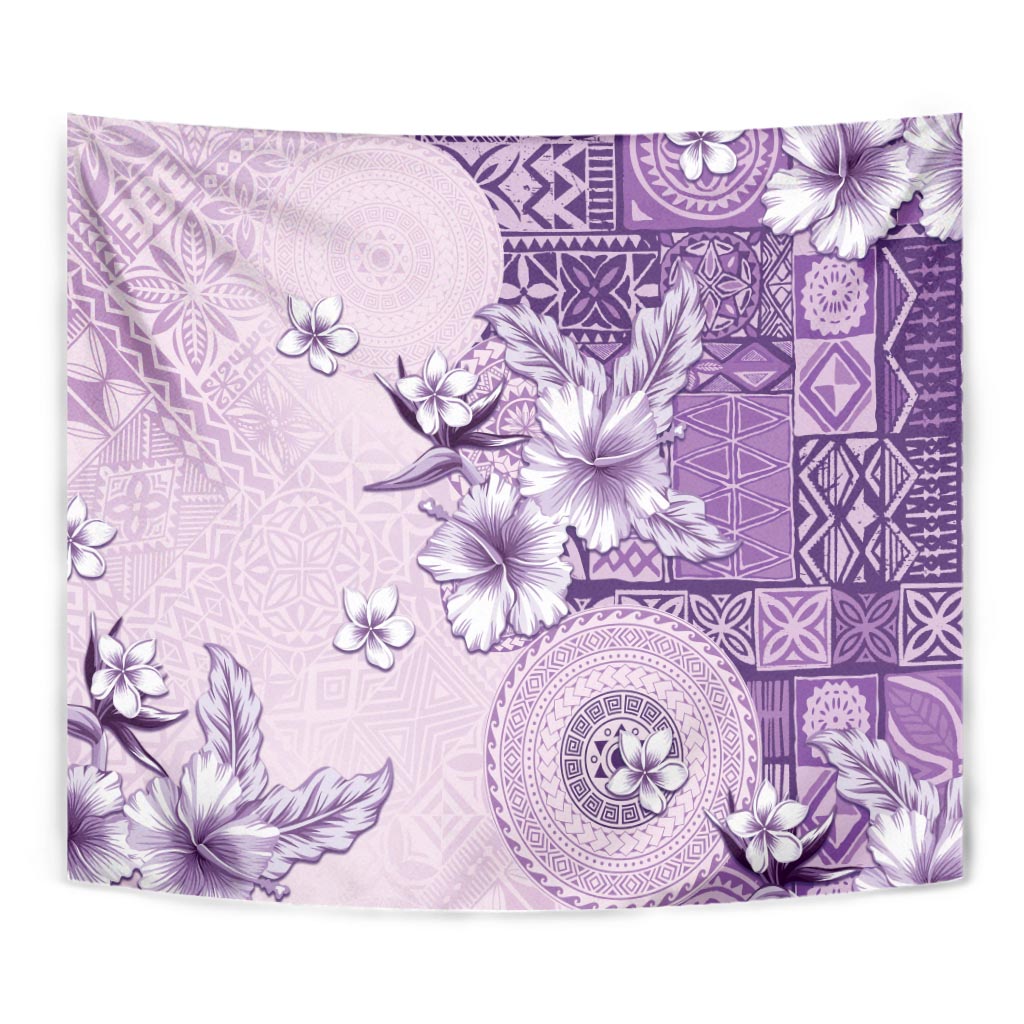 Hawaii Tapa Pattern With Violet Hibiscus Tapestry LT05 - Polynesian Pride