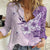Hawaii Tapa Pattern With Violet Hibiscus Women Casual Shirt