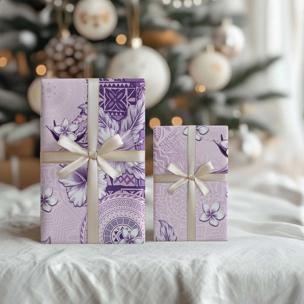 Hawaii Tapa Pattern With Violet Hibiscus Wrapping Paper - Polynesian Pride