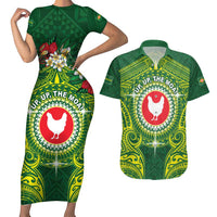 Personalized American Samoa Manua Cession Day Couples Matching Short Sleeve Bodycon Dress and Hawaiian Shirt Up Up The Moa