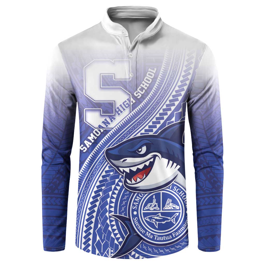 Personalized Samoana High School Button Sweatshirt Polynesian Tribal Shark