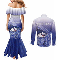 Personalized Samoana High School Couples Matching Mermaid Dress and Long Sleeve Button Shirt Polynesian Tribal Shark LT05 - Polynesian Pride