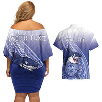 Personalized Samoana High School Couples Matching Off Shoulder Short Dress and Hawaiian Shirt Polynesian Tribal Shark