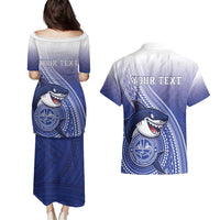 Personalized Samoana High School Couples Matching Puletasi and Hawaiian Shirt Polynesian Tribal Shark
