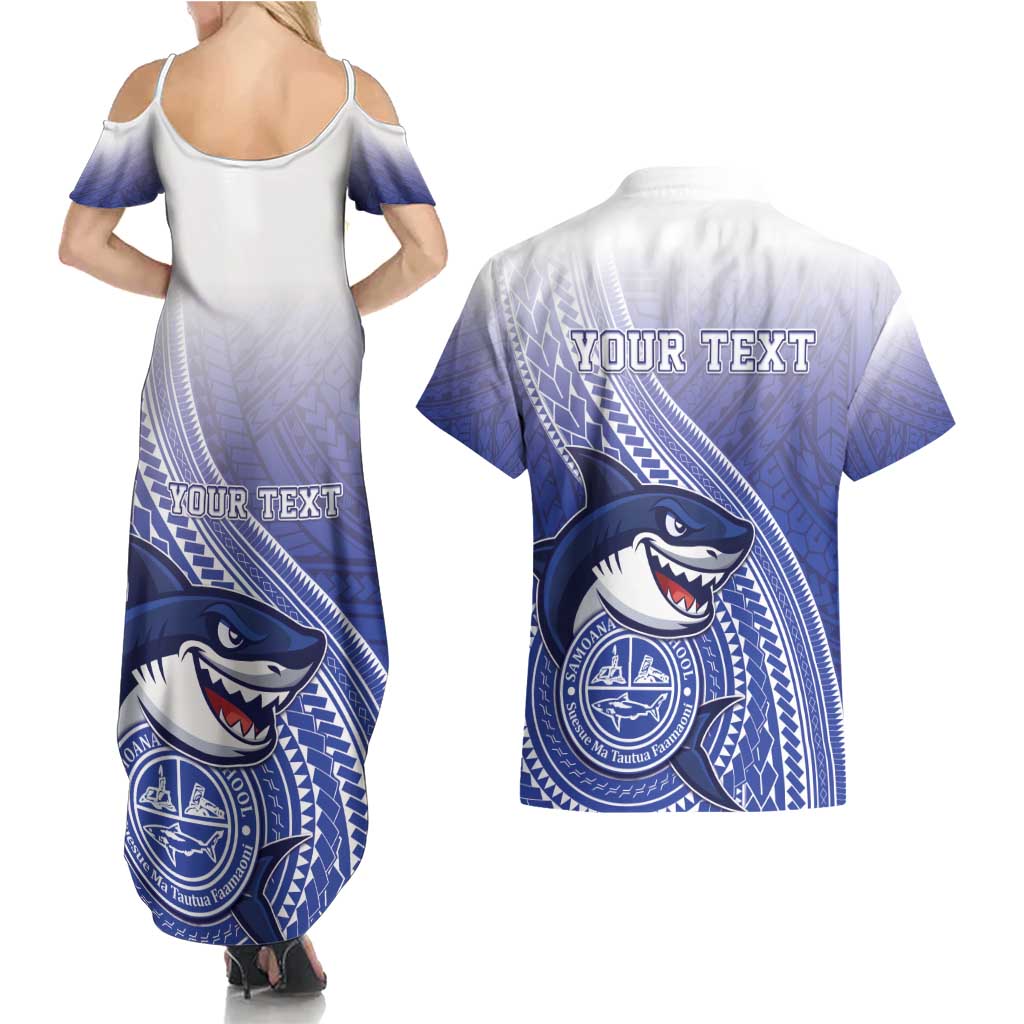 Personalized Samoana High School Couples Matching Summer Maxi Dress and Hawaiian Shirt Polynesian Tribal Shark