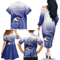 Personalized Samoana High School Family Matching Off The Shoulder Long Sleeve Dress and Hawaiian Shirt Polynesian Tribal Shark