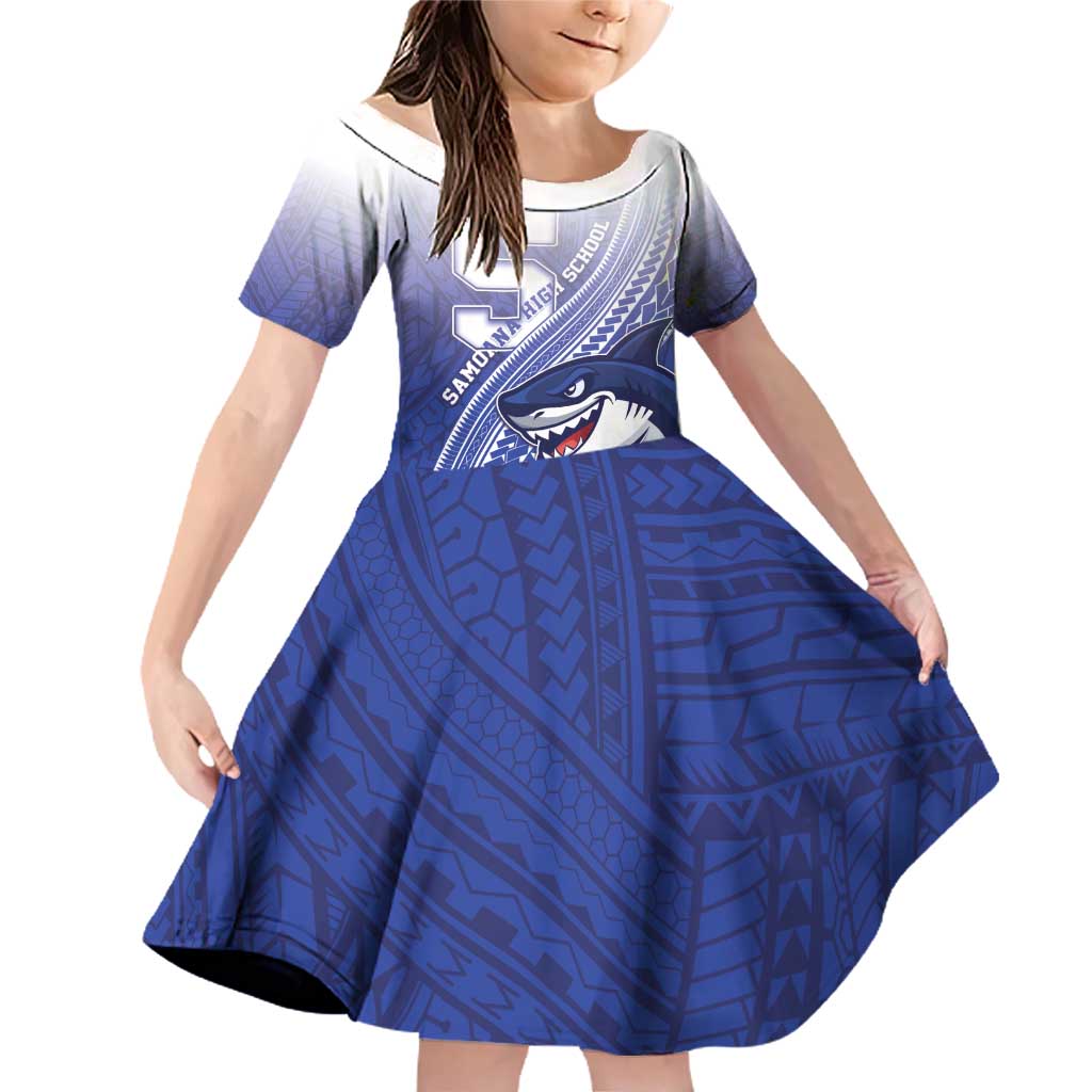 Personalized Samoana High School Family Matching Off Shoulder Short Dress and Hawaiian Shirt Polynesian Tribal Shark