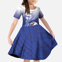 Personalized Samoana High School Family Matching Puletasi and Hawaiian Shirt Polynesian Tribal Shark LT05 Daughter's Dress Blue - Polynesian Pride