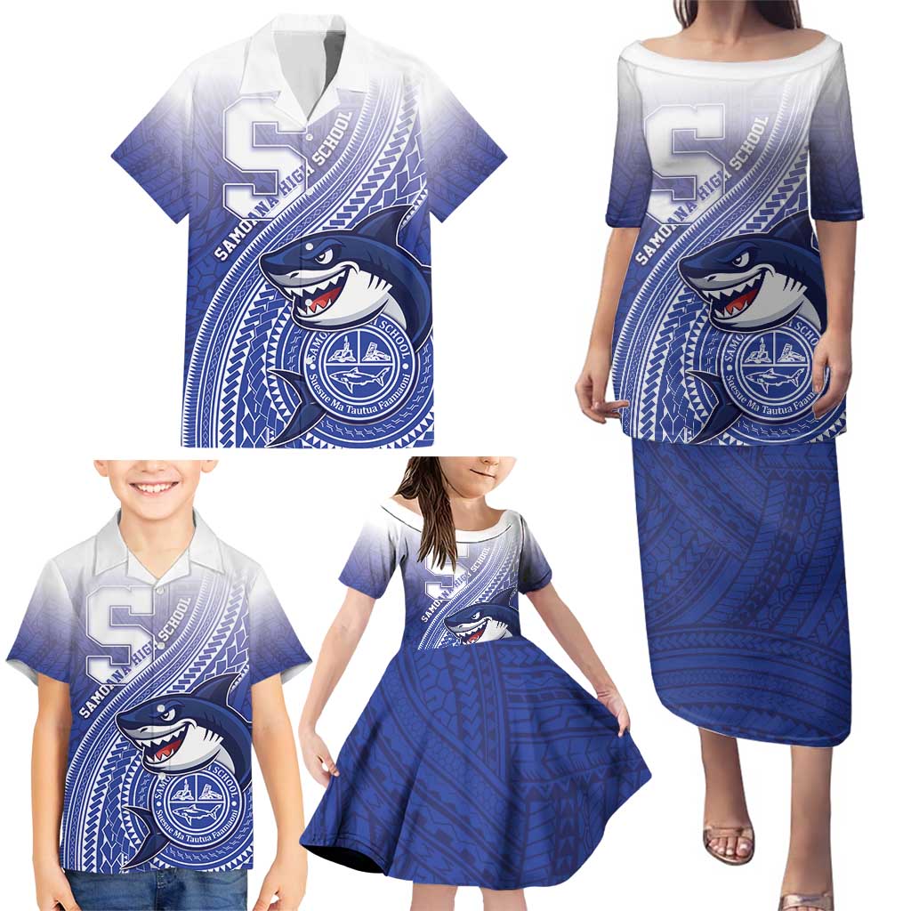 Personalized Samoana High School Family Matching Puletasi and Hawaiian Shirt Polynesian Tribal Shark LT05 - Polynesian Pride
