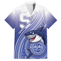 Personalized Samoana High School Family Matching Puletasi and Hawaiian Shirt Polynesian Tribal Shark LT05 Dad's Shirt - Short Sleeve Blue - Polynesian Pride