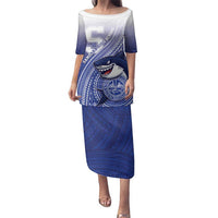 Personalized Samoana High School Family Matching Puletasi and Hawaiian Shirt Polynesian Tribal Shark LT05 Mom's Dress Blue - Polynesian Pride