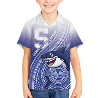 Personalized Samoana High School Family Matching Puletasi and Hawaiian Shirt Polynesian Tribal Shark LT05 Son's Shirt Blue - Polynesian Pride