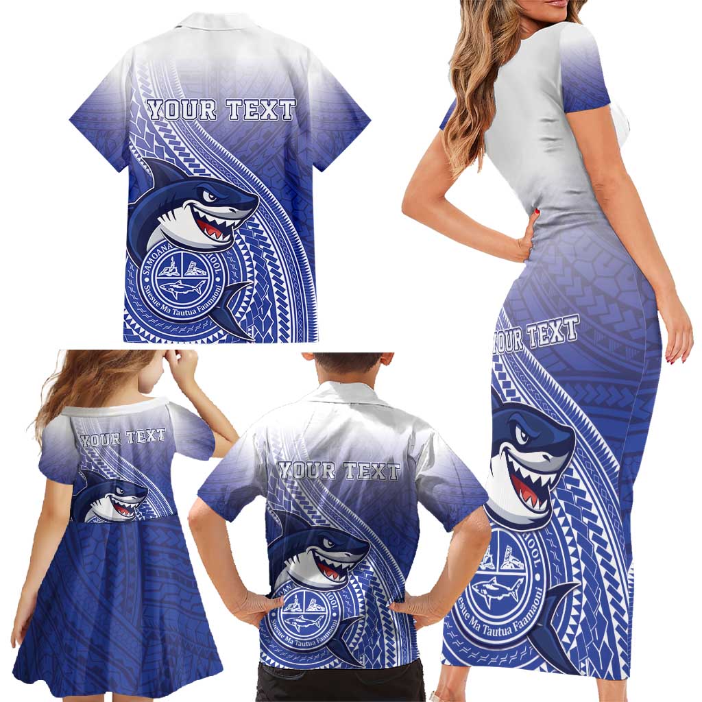Personalized Samoana High School Family Matching Short Sleeve Bodycon Dress and Hawaiian Shirt Polynesian Tribal Shark