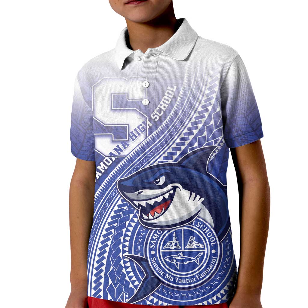 Personalized Samoana High School Kid Polo Shirt Polynesian Tribal Shark LT05 Kid Blue - Polynesian Pride