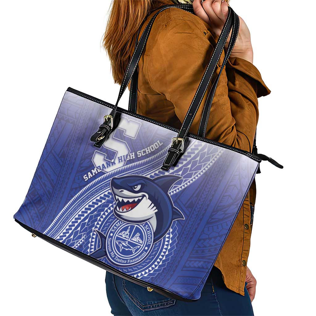 Samoana High School Leather Tote Bag Polynesian Tribal Shark