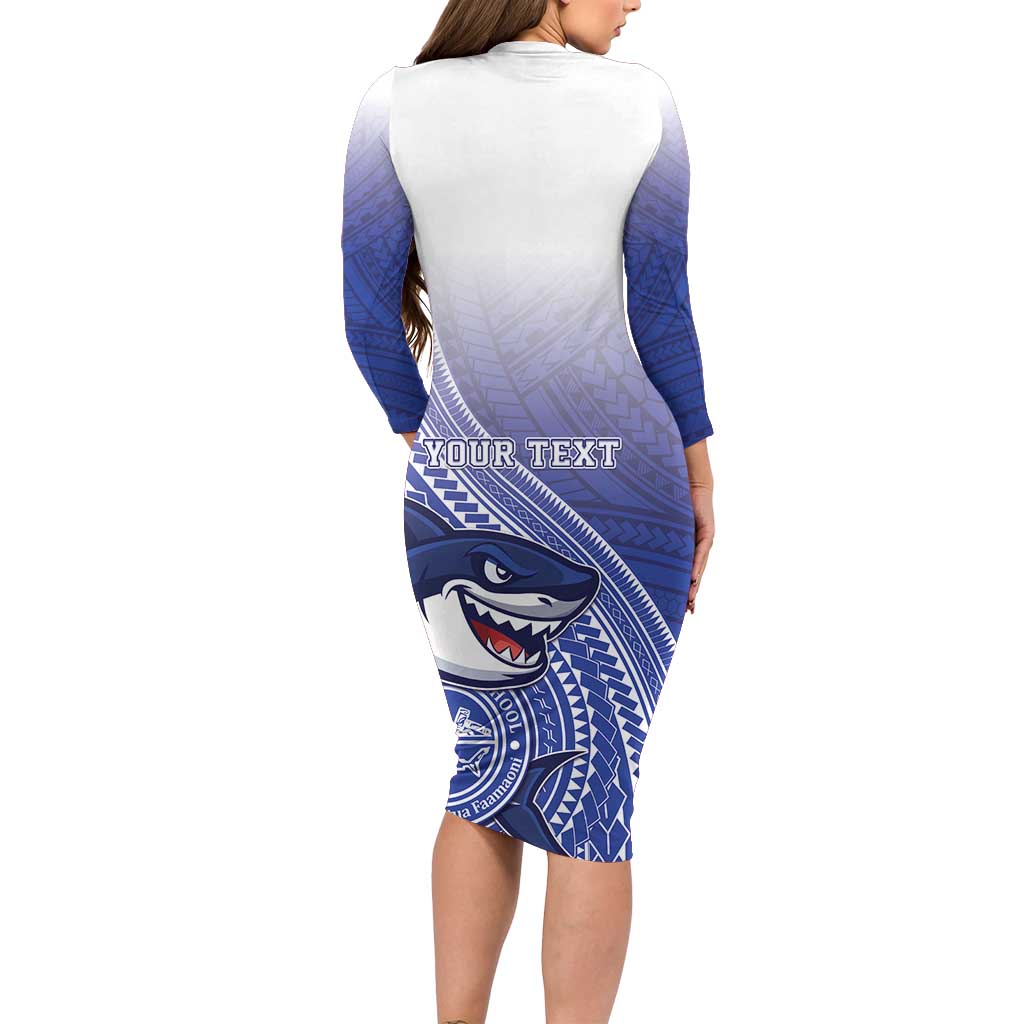 Personalized Samoana High School Long Sleeve Bodycon Dress Polynesian Tribal Shark
