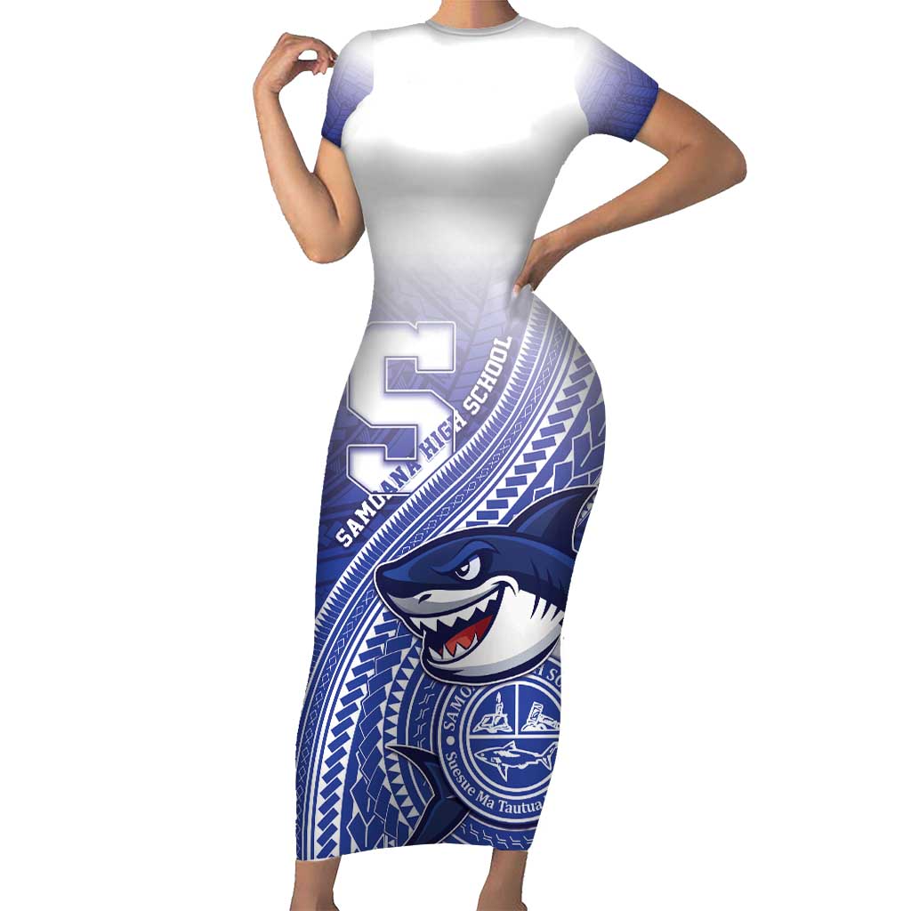 Personalized Samoana High School Short Sleeve Bodycon Dress Polynesian Tribal Shark
