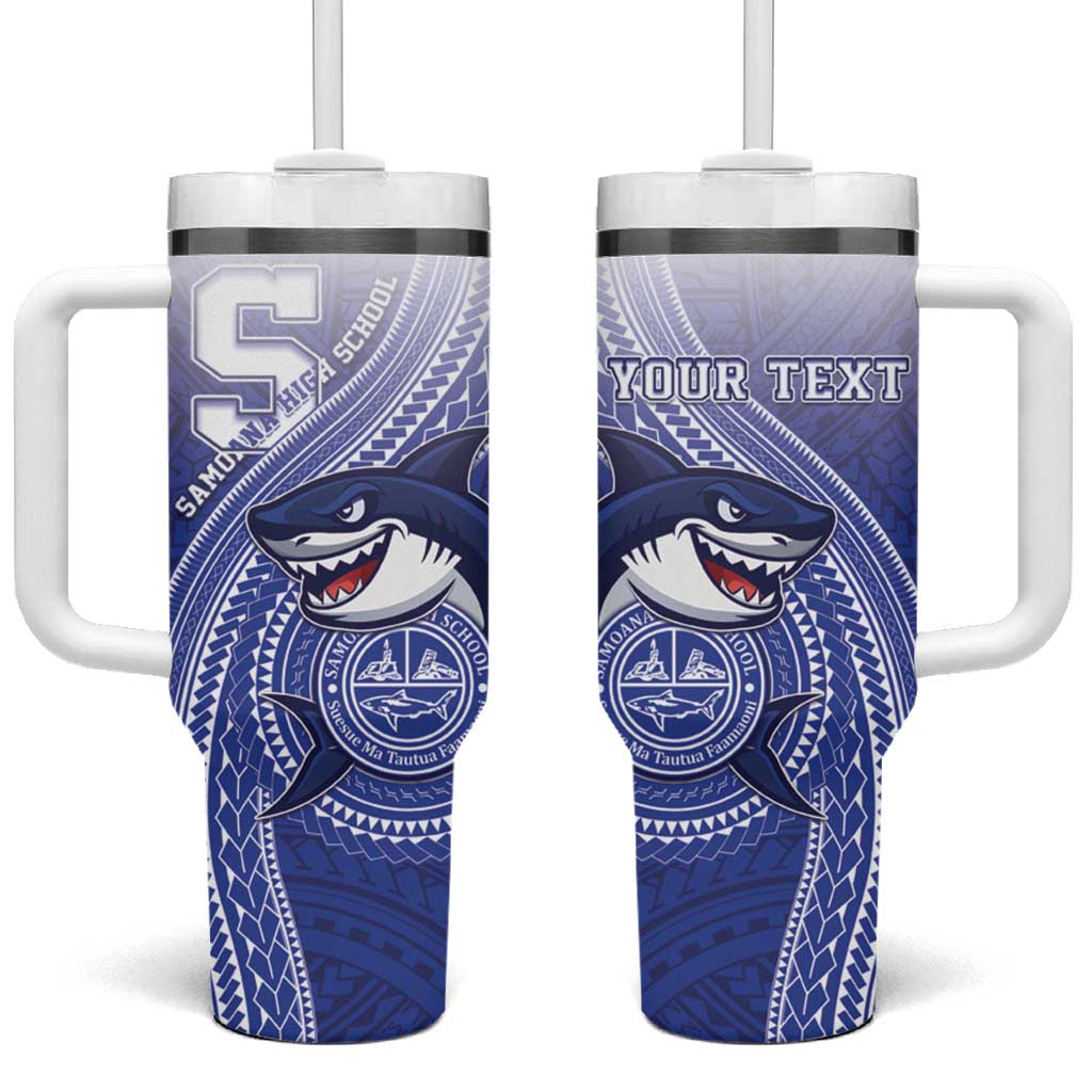 Personalized Samoana High School Tumbler With Handle Polynesian Tribal Shark