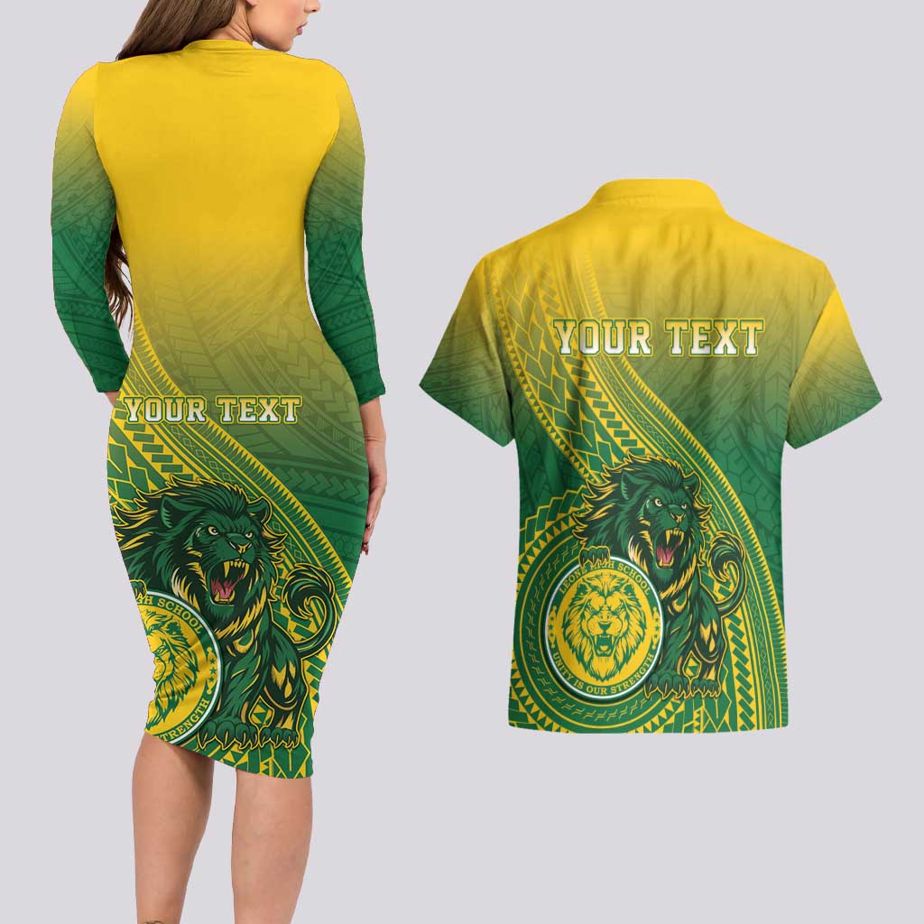 Personalized Leone High School Couples Matching Long Sleeve Bodycon Dress and Hawaiian Shirt Leone Lion