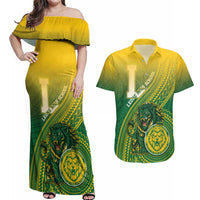 Personalized Leone High School Couples Matching Off Shoulder Maxi Dress and Hawaiian Shirt Leone Lion