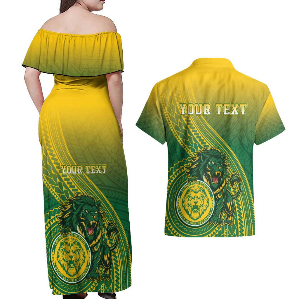 Personalized Leone High School Couples Matching Off Shoulder Maxi Dress and Hawaiian Shirt Leone Lion