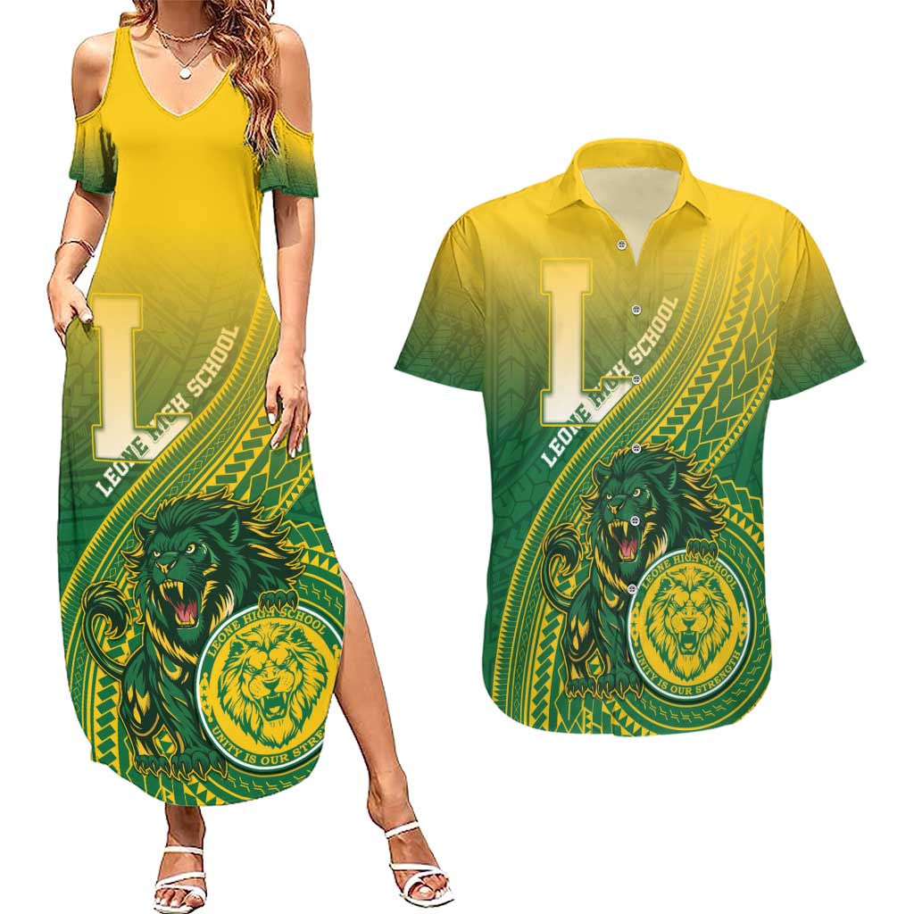 Personalized Leone High School Couples Matching Summer Maxi Dress and Hawaiian Shirt Leone Lion
