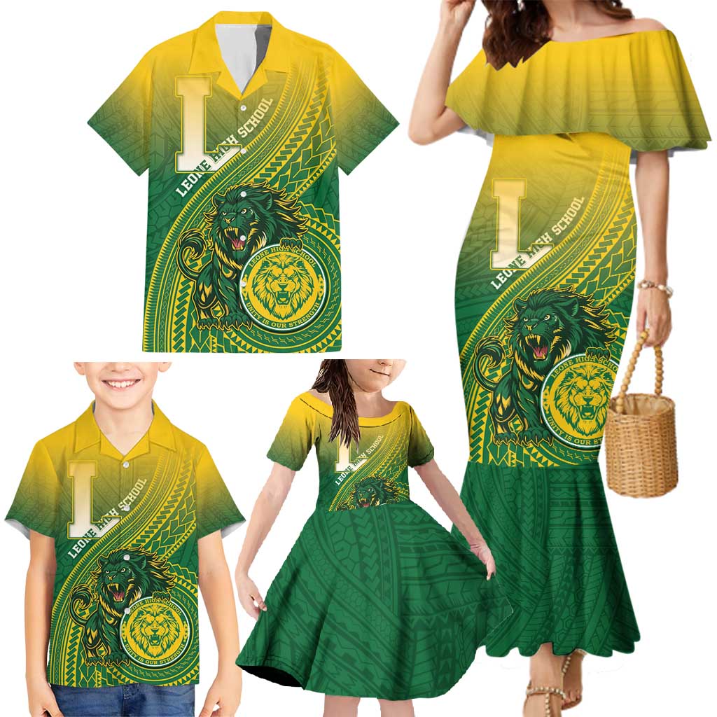 Personalized Leone High School Family Matching Mermaid Dress and Hawaiian Shirt Leone Lion