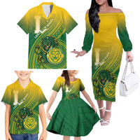 Personalized Leone High School Family Matching Off The Shoulder Long Sleeve Dress and Hawaiian Shirt Leone Lion