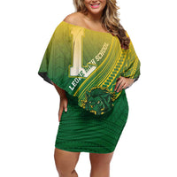 Personalized Leone High School Family Matching Off Shoulder Short Dress and Hawaiian Shirt Leone Lion