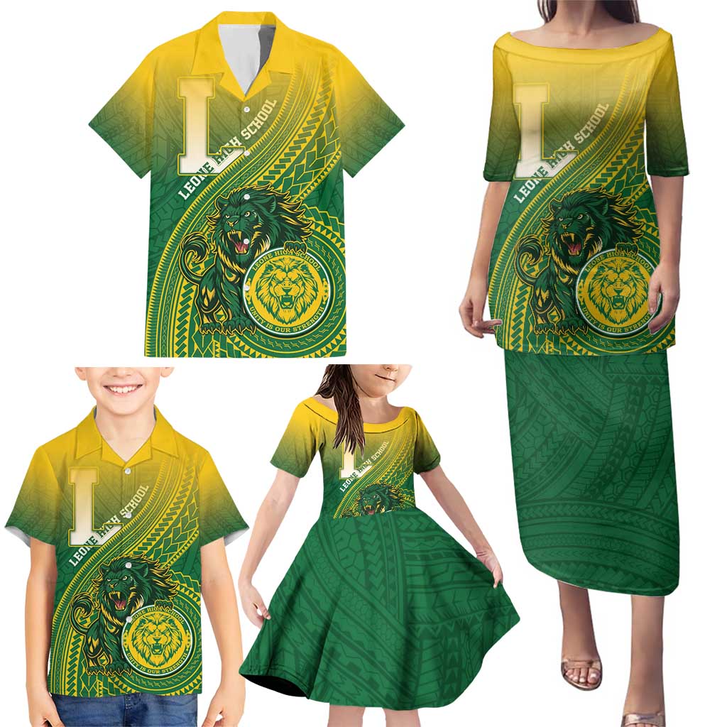 Personalized Leone High School Family Matching Puletasi and Hawaiian Shirt Leone Lion