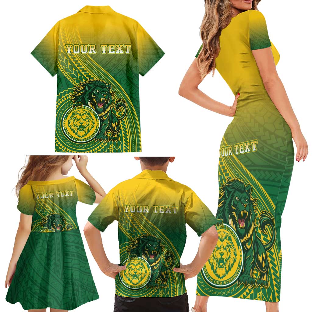 Personalized Leone High School Family Matching Short Sleeve Bodycon Dress and Hawaiian Shirt Leone Lion