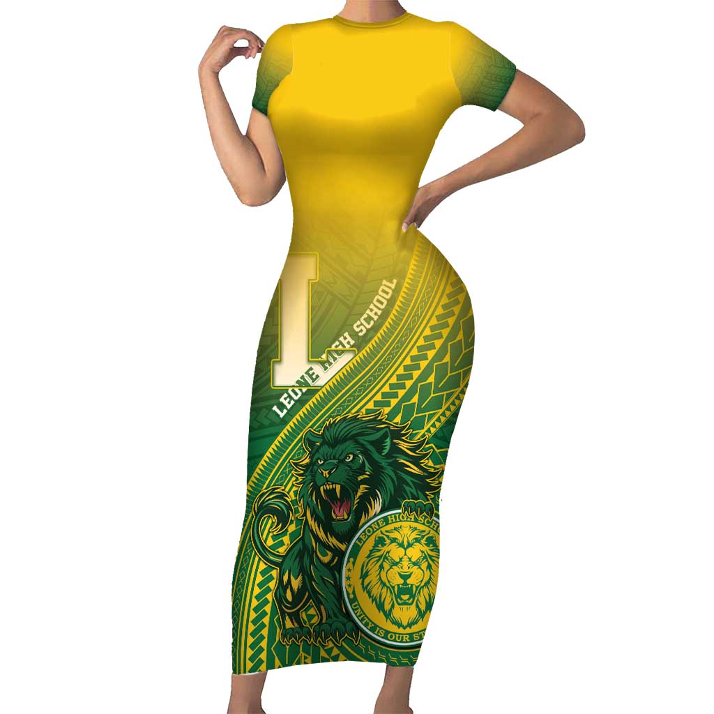 Personalized Leone High School Family Matching Short Sleeve Bodycon Dress and Hawaiian Shirt Leone Lion