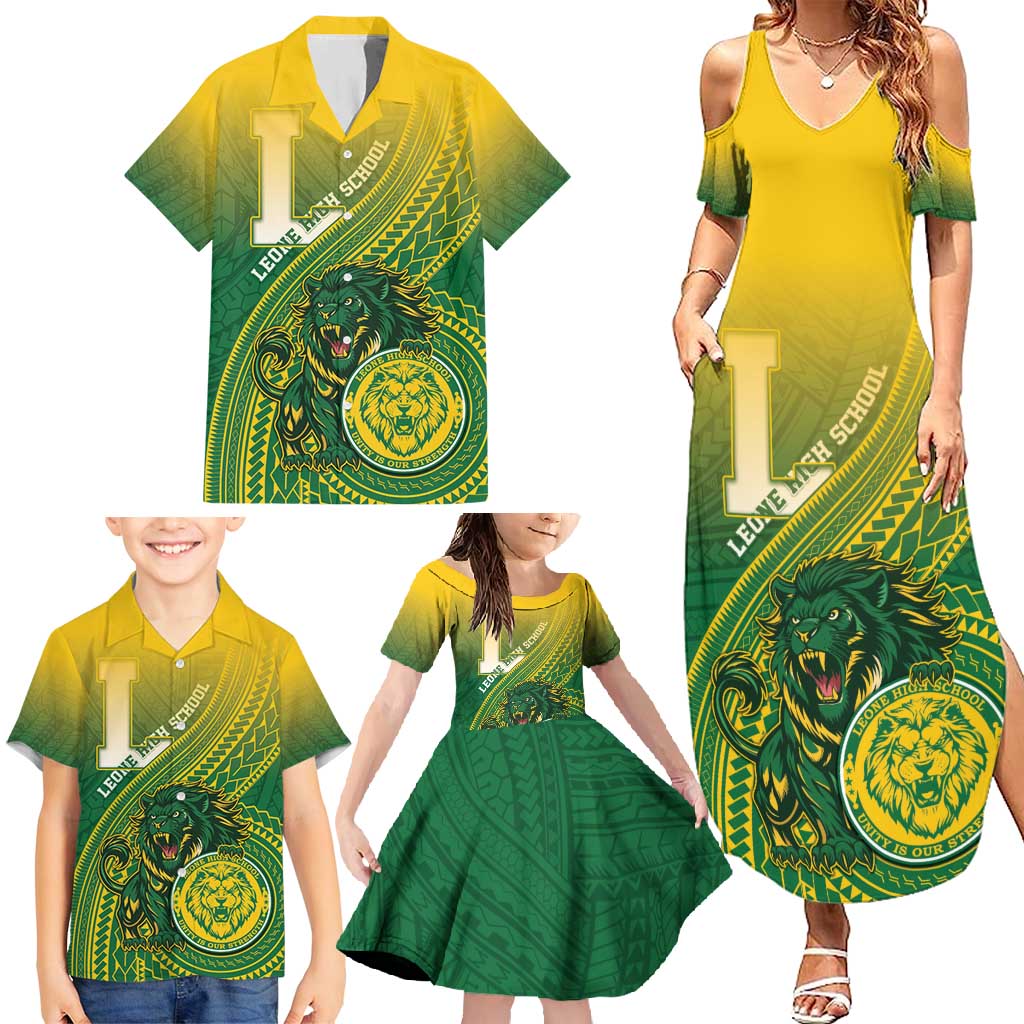 Personalized Leone High School Family Matching Summer Maxi Dress and Hawaiian Shirt Leone Lion