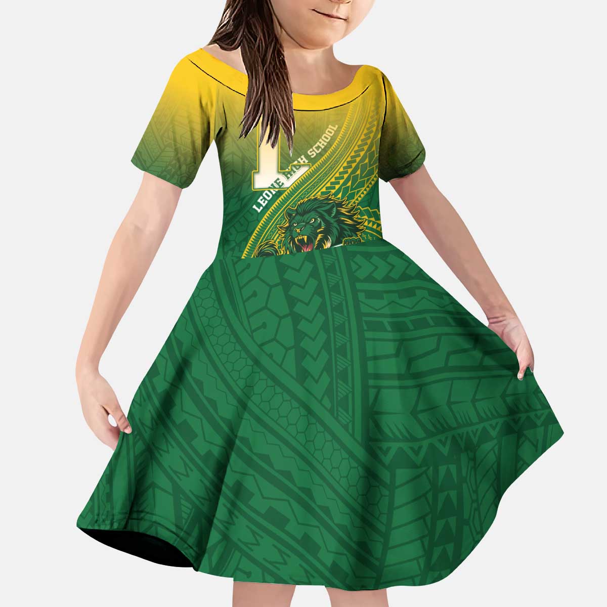 Personalized Leone High School Kid Short Sleeve Dress Leone Lion LT05 KID Green - Polynesian Pride