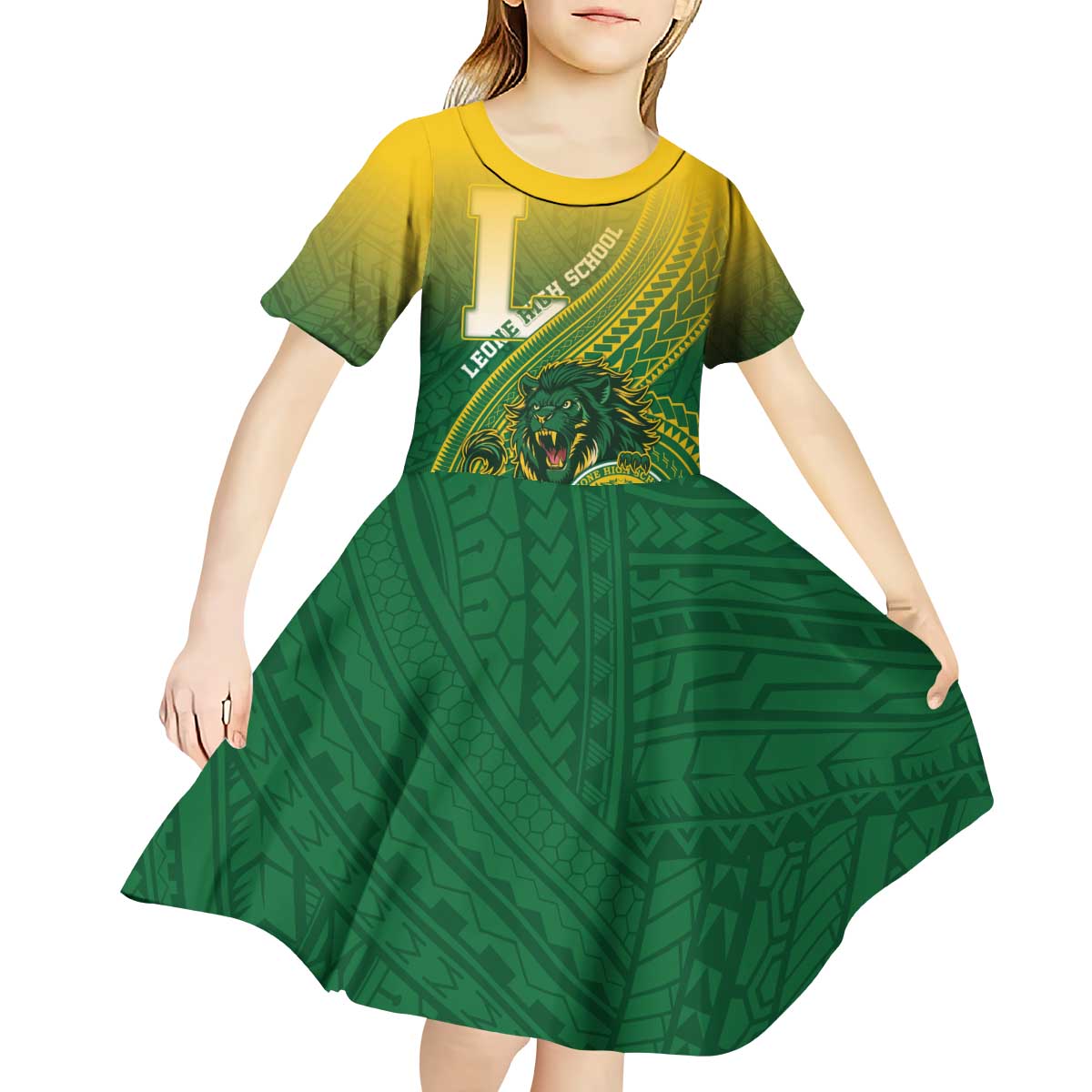 Personalized Leone High School Kid Short Sleeve Dress Leone Lion LT05 - Polynesian Pride