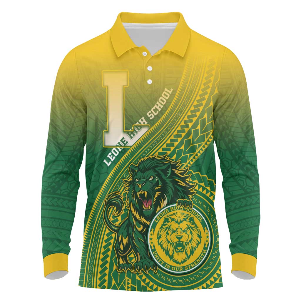 Personalized Leone High School Long Sleeve Polo Shirt Leone Lion LT05 Green - Polynesian Pride