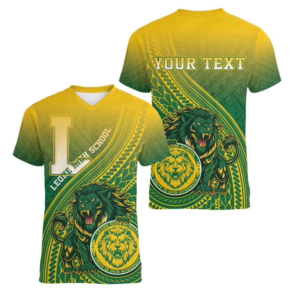 Personalized Leone High School Women V-Neck T-Shirt Leone Lion LT05 - Polynesian Pride