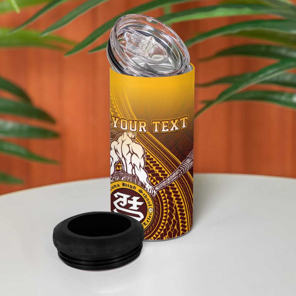 Personalized Tafuna High School 4 in 1 Can Cooler Tumbler Polynesian Warrior
