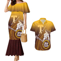 Personalized Tafuna High School Couples Matching Mermaid Dress and Hawaiian Shirt Polynesian Warrior LT05 Maroon - Polynesian Pride