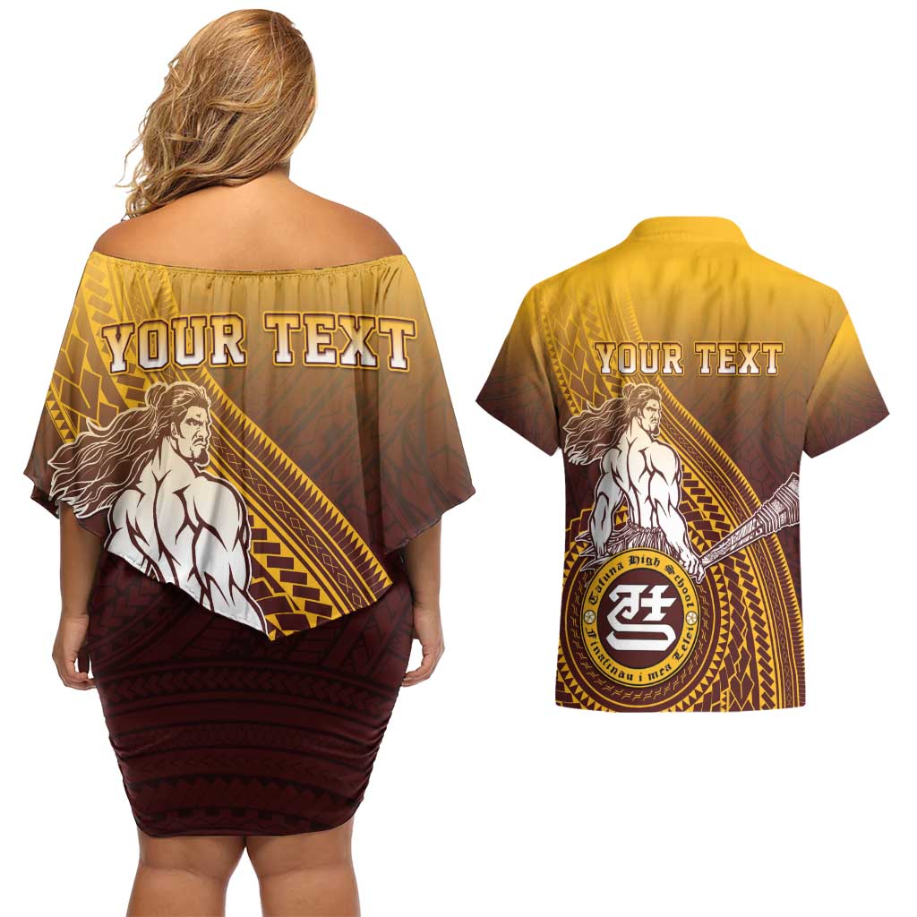 Personalized Tafuna High School Couples Matching Off Shoulder Short Dress and Hawaiian Shirt Polynesian Warrior LT05 - Polynesian Pride