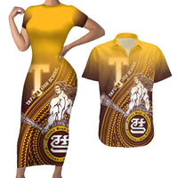 Personalized Tafuna High School Couples Matching Short Sleeve Bodycon Dress and Hawaiian Shirt Polynesian Warrior LT05 Maroon - Polynesian Pride